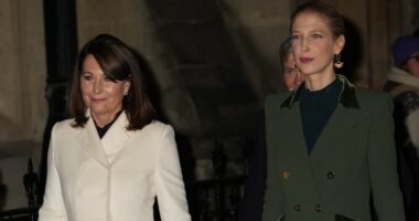 Lady Gabriella Windsor is supported by Carole Middleton at Kate's Christmas carol concert as she is seen for first time since inquest into her husband Thomas Kingston's shotgun death