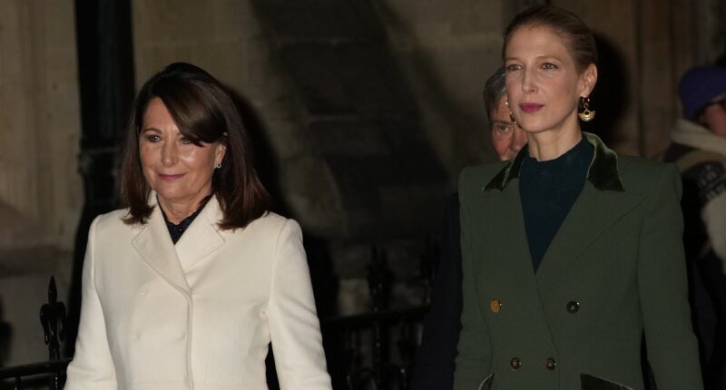 Lady Gabriella Windsor is supported by Carole Middleton at Kate's Christmas carol concert as she is seen for first time since inquest into her husband Thomas Kingston's shotgun death