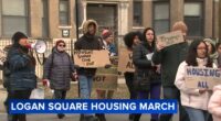 Logan Square Las Posadas for Public and Affordable Housing rally march demands action from Chicago Housing Authority, landlords