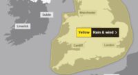 Map reveals where 80mph winds and torrential rain set to hit Britain this weekend as Met Office issues yellow wind warning