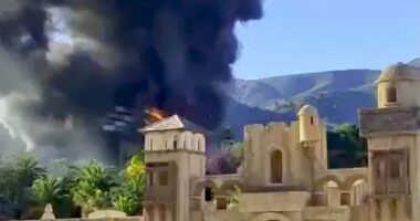 Massive inferno rips through water park in Costa Del Sol as slide goes up in flames & smoke seen for miles