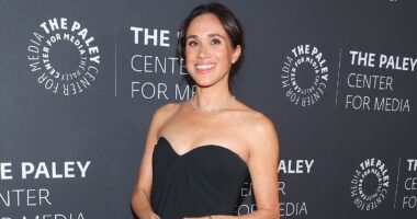 Meghan Markle's $20,000 red carpet accessorises: Duchess teams her Oscar de la Renta gown with Cartier bracelet, tennis necklace and sentimental eternity ring from Prince Harry