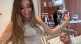 Model slammed for dancing gleefully next to her elderly boyfriend's hospital bed as she prepares to inherit his fortune