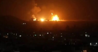 Moment airstrike explosions light up sky over Syria as Israel hits military bases to destroy Assad-regime helicopters