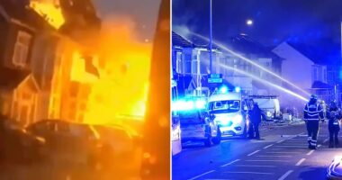 Moment terraced house in Ilford is blown to bits in HUGE explosion – as 60 firefighters battle to put out blaze