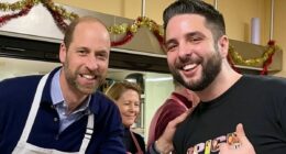 Prince William dons an apron as he serves Christmas dinner at The Passage - a homelessness charity he first visited with Princess Diana