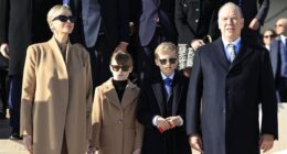 Princess Gabriella of Monaco matches her mother Charlene in tan coat and shades (while brother Jacques, 9, twins with dad Albert)