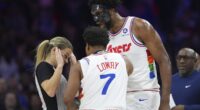 Shock moment controversial 7ft NBA star Joel Embiid screams at female referee before being ejected