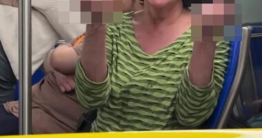 Shock moment ‘racist’ traveller launches foul rant at photographer & family before she’s kicked off plane transfer bus