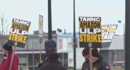 Teamsters organize picket outside Akron Amazon facility while Amazon claims they're bringing in outsiders to demonstrate due to lack of support