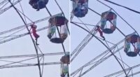 Terrifying moment girl, 13, is left dangling 60ft in air after plunging from Ferris wheel as onlookers heard screaming