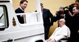 The Pope's new wheels! His Holiness is gifted a 'G-Wagon popemobile' made especially for him - and it's all-electric