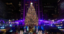 The Rockefeller Center Christmas tree lights up in New York City