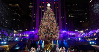 The Rockefeller Center Christmas tree lights up in New York City