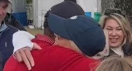 Tiger Woods hugs ex-wife Elin Nordegren after competing with their son Charlie in Florida golf event