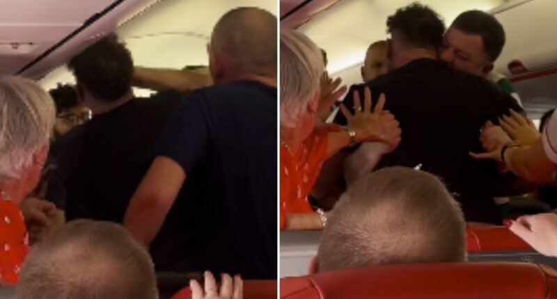 Watch moment drunken passengers brawl on Jet2 flight to Leeds as one tries to ‘bite the other’s neck & gouge eyes out’