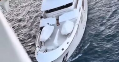 Watch moment out of control £10million superyacht crashes into 225,000-ton cruise liner with sickening crunch