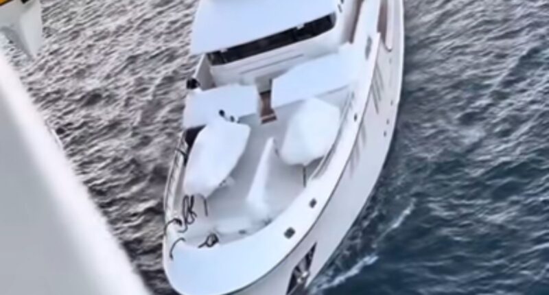 Watch moment out of control £10million superyacht crashes into 225,000-ton cruise liner with sickening crunch