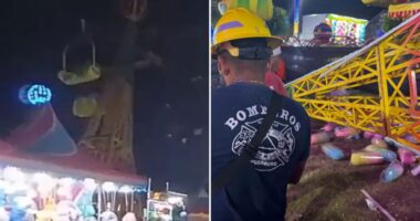 Watch terrifying moment cable car ride collapses at Christmas fairground in front of shocked onlookers in Mexico