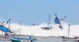 Watch terrifying moment massive freak waves batter Peru sweeping away boats & swamping seaside towns