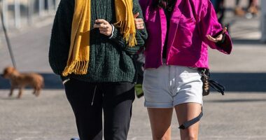 Anyone going for a walk in Sydney will have to rug up as the temperature plunges and strong winds linger (pictured: women in Bondi)