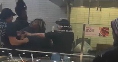 Wild moment Chipotle customer attacks employee behind the counter and then threatens to stab him