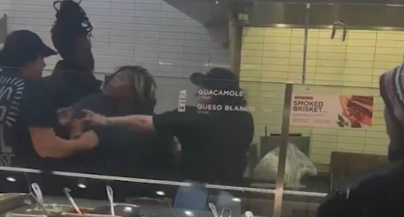 Wild moment Chipotle customer attacks employee behind the counter and then threatens to stab him