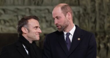 William and Donald Trump meet at Notre Dame: Prince of Wales shares a warm handshake and embrace with the President-elect at rebuilt Paris cathedral