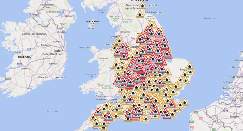 'Danger to life' flood warning issued with residents urged to act NOW: UK map reveals where rising waters are expected to cause chaos