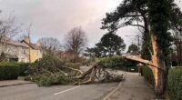 A fierce storm is lashing Ireland and Scotland with record winds, downing power lines