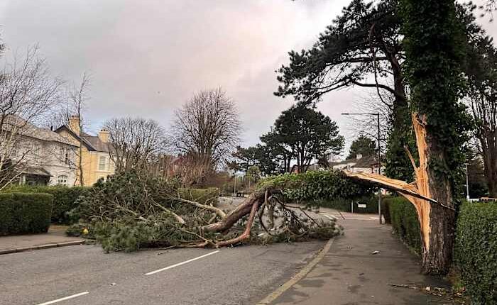 A fierce storm is lashing Ireland and Scotland with record winds, downing power lines