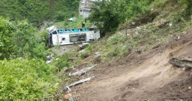 At least 12 dead and 30 injured after packed tourist bus plunges into 160ft gorge in Colombia