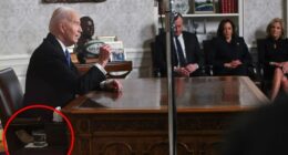 Biden suffers ‘final humiliation’ after he’s spotted sitting on pillow to boost himself up for last address