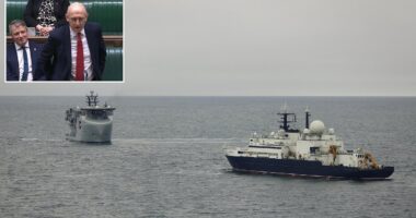 British submarine drives Russian 'spy ship' out of UK waters in dramatic confrontation over critical undersea cables