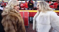 Brittany Mahomes puts on glam display in chic fur coat as she kisses husband Patrick at AFC Championship