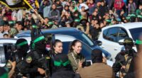 Chilling moment Hamas thugs parade four female hostages as they’re surrounded by gun-wielding terrorists before release