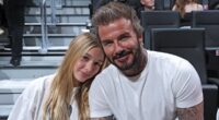 David Beckham poses with daughter Harper for sweet snap as they kick off the New Year at a basketball game in Miami