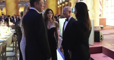 Elon Musk's mystery 'girlfriend' chats to Ivanka Trump and Jeff Bezos at candlelit dinner for donors - as questions continue to swirl about their relationship