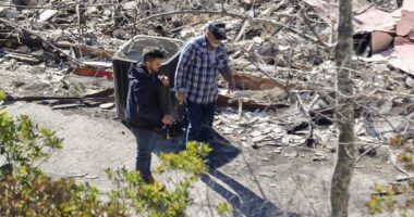 Emotional Mel Gibson surveys the smoldering remains of his Malibu house after firefighter made bombshell claim