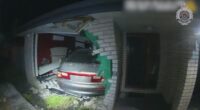 Video has shown the moment a car ploughs into a family's bedroom north of Brisbane.Police alleged the 29-year-old driver had been hooning just moments before the crash, leaving the home in ruins and a family heartbroken.