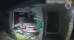 Video has shown the moment a car ploughs into a family's bedroom north of Brisbane.Police alleged the 29-year-old driver had been hooning just moments before the crash, leaving the home in ruins and a family heartbroken.