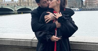 Giovanni Pernice wraps his arms around girlfriend Bianca Guaccero during trip to London as he vows to marry the actress following their win on Italian Strictly