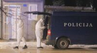 Police investigators work at the site of a shooting in Cetinje, 36 kilometers (22 miles) west of Podogrica, Montenegro, Wednesday, Jan 1, 2025. (AP Photo/Risto Bozovic)