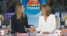 Hoda Kotb chokes up as she kicks off last episode on the Today show while holding hands with Savannah Guthrie