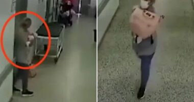 Horror moment ‘cradle snatcher’ is seen fleeing from hospital with newborn baby wrapped in arms after posing as nurse