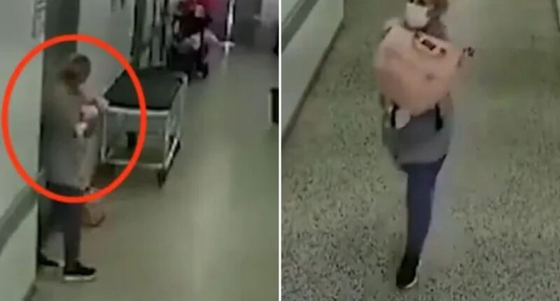 Horror moment ‘cradle snatcher’ is seen fleeing from hospital with newborn baby wrapped in arms after posing as nurse