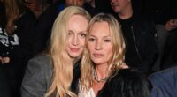 Kate Moss kisses glam pal Gwendoline Christie on the cheek and she puts on an animated display on the FROW with Miles Chamley-Watson at Dior Homme show for Paris Fashion Week