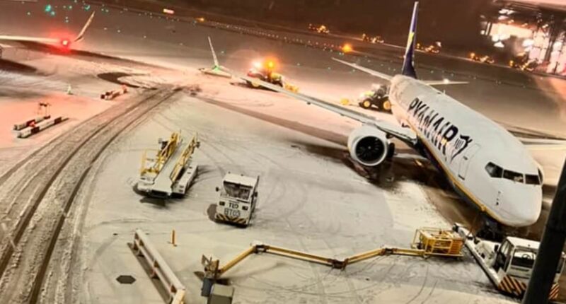 Multiple airports close runways as snow batters Britain amid dire warnings up to 16 inches could fall today in Arctic blast that caused travel chaos with flights cancelled, roads shut and power outages