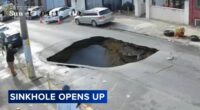 Part of road collapses into sinkhole moments after SEPTA bus passes by in Philadelphia, Pennsylvania | Video