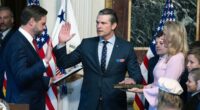 Pete Hegseth's seven children watch on as he's sworn in as Defense Secretary